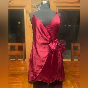 Selfie Leslie silky faux wrap spaghetti strap dress